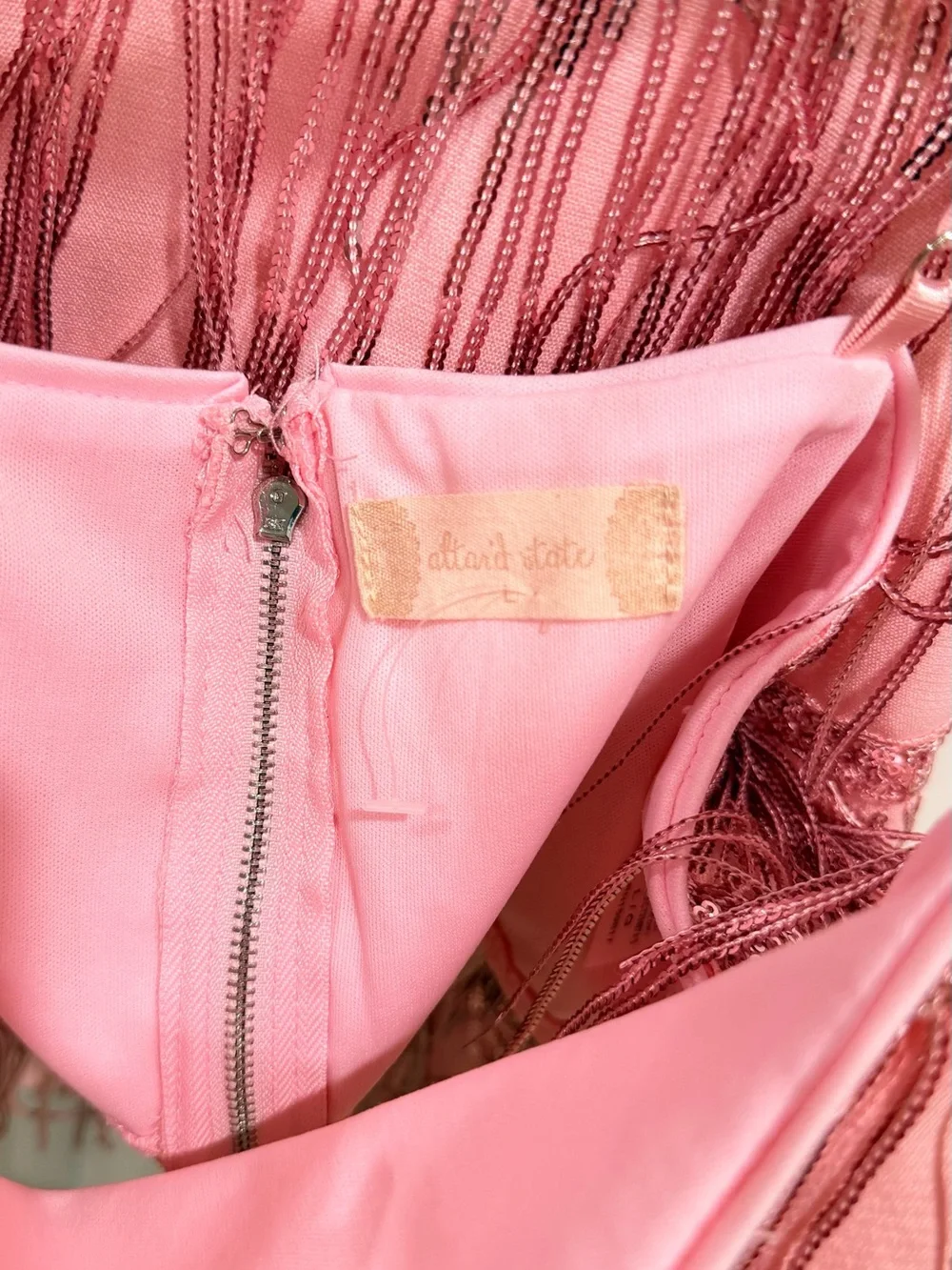Altar'd State Pink Fringe Mini Skirt with Metallic Thread